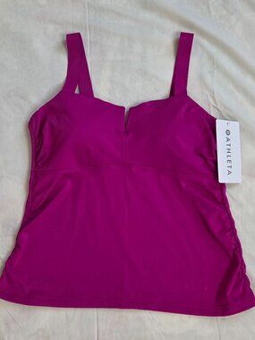 Nwt Athleta Square Neck V Bra Cup tankini  top Electric Fuchsia Size 36B/C
